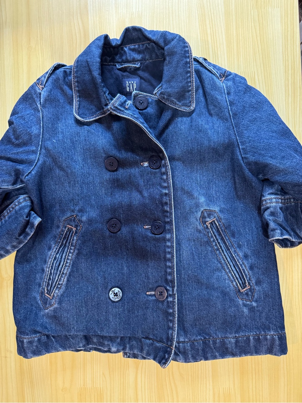 GAP Baby Dark Blue Denim Double-Breasted Jacket Size 18-24m
